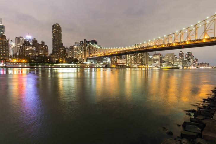 New York City Manhattan architecture landscape at night with views of the Hudson River